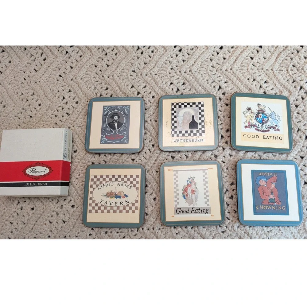 Vintage Pimpernel Tavern Signs Coasters Set of 6 Cork Back Made in England 4x4